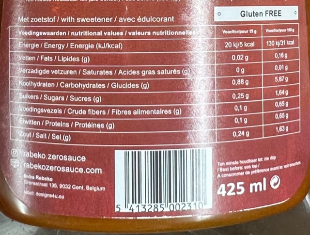 Rabeko, Sauce Zero Calories, 425 ml - Spartan Nutrition